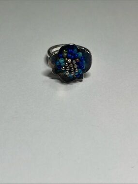 Claudia Fajardo Pistil Ring Blue Floral Bead Cluster Ring